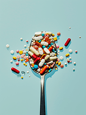创意医疗治疗吃药药品一勺子碾碎的药物药丸