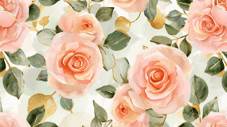 创意粉色浪漫盛开的花朵插画13春天玫瑰花家纺面料花纹底纹背景