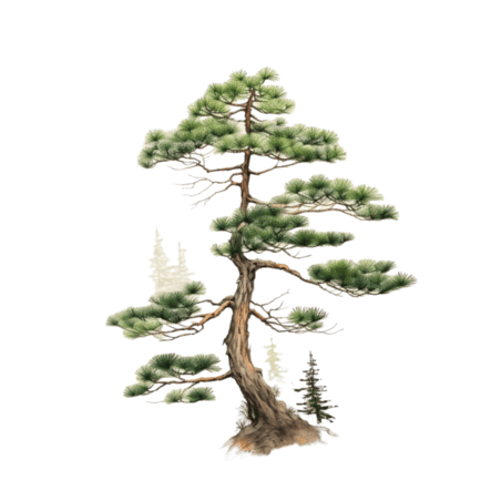 创意写实树木元素松树植物中国风水墨免抠图案