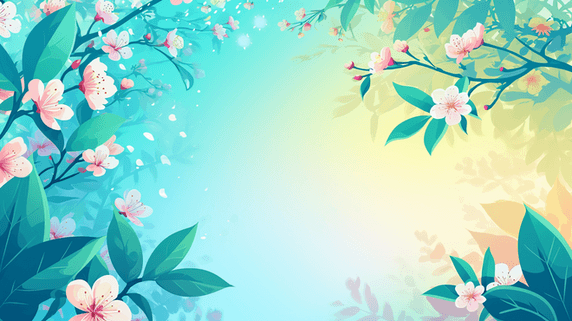 创意简约春天小草小花清新阳光树枝花朵的插画8