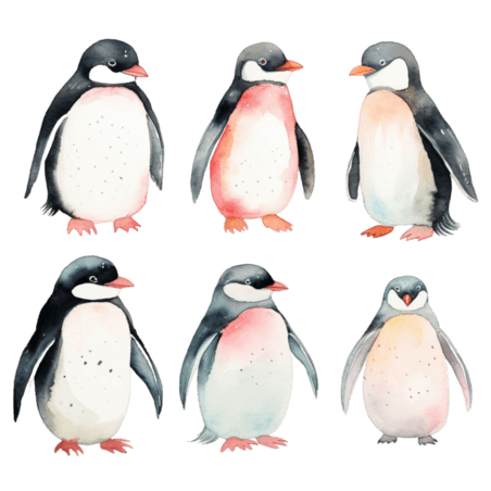 创意创意水彩动物可爱企鹅元素免抠图案