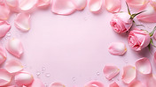 创意情人节浪漫唯美粉色玫瑰花瓣平铺边框摄影背景