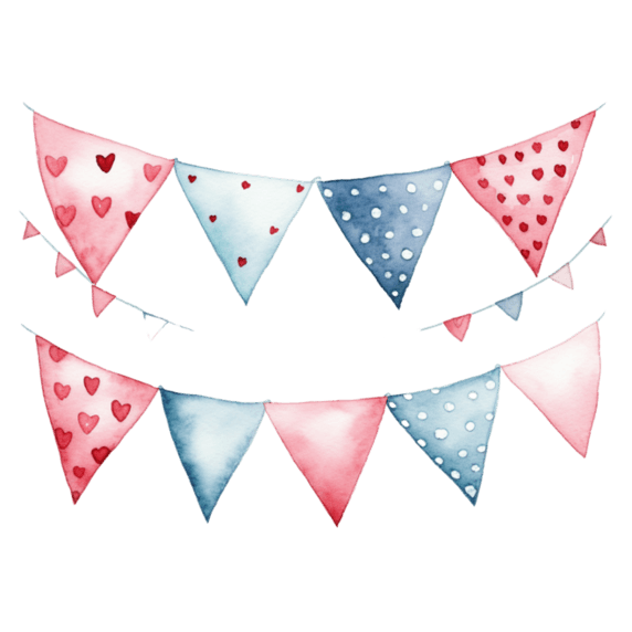 创意绘画粉色水彩可爱生日旗帜元素免抠图案