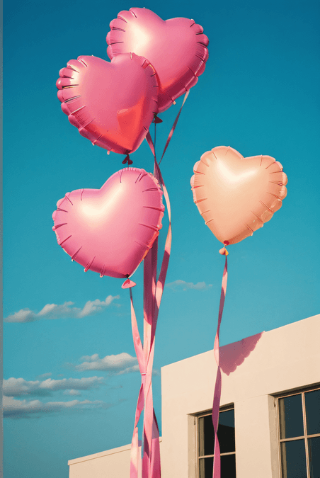 创意情人节粉色爱心气球摄影图