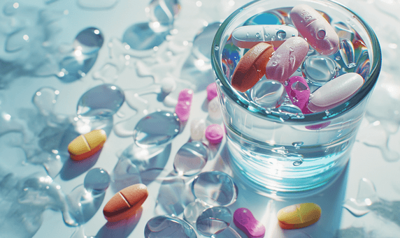 创意生病喝水吃药特写药店药物药品