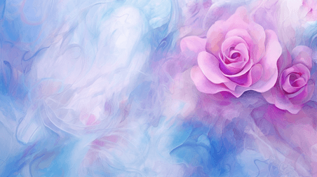 创意清新浪漫情人节春天蓝粉色水粉质感玫瑰背景