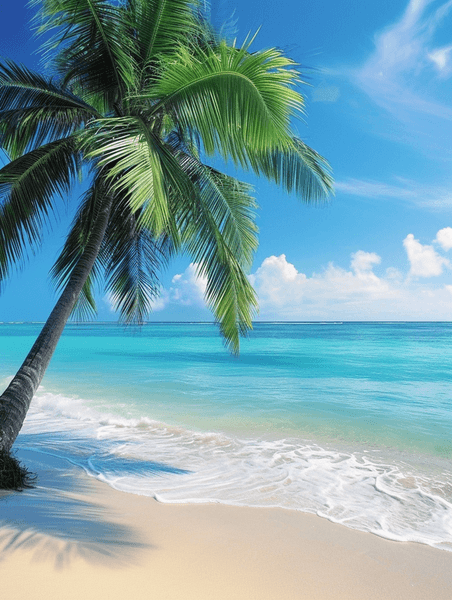 创意夏天沙滩与棕榈树蔚蓝海洋风景大海