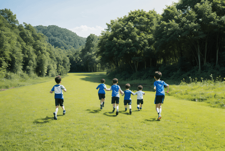创意儿童春游奔跑运动草地上奔跑的孩子摄影照片4