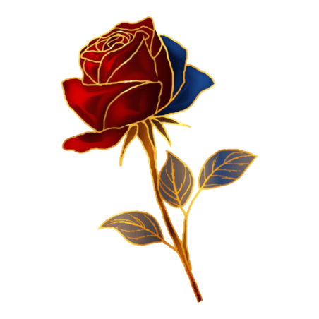 创意鎏金玫瑰花情人节国潮金边植物花卉装饰元素