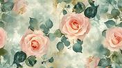 创意粉色玫瑰花浪漫盛开的花朵插画11家纺面料花纹底纹背景