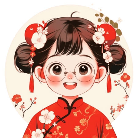 创意古风可爱女孩春节中国风头像卡通手绘元素新年