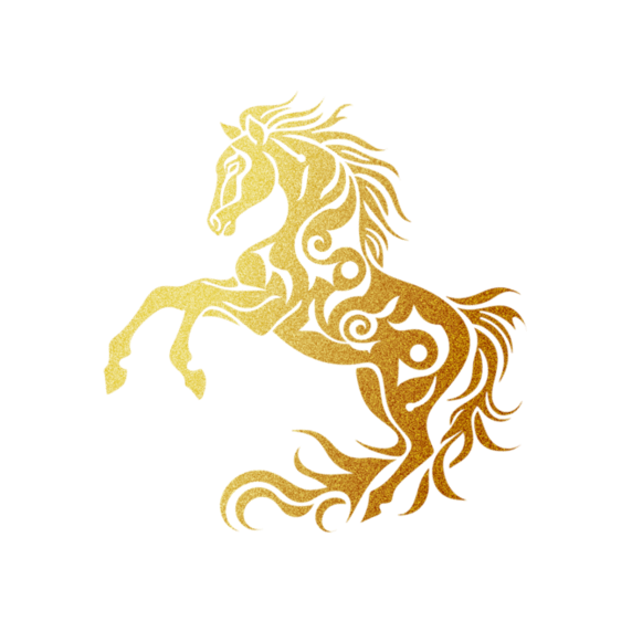 创意十二生肖金箔款午马剪纸元素金色纹理动物