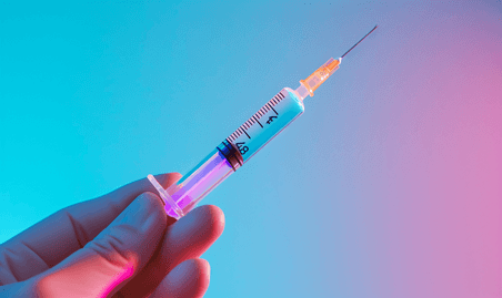 创意手捧注射器特写医疗针筒疫苗