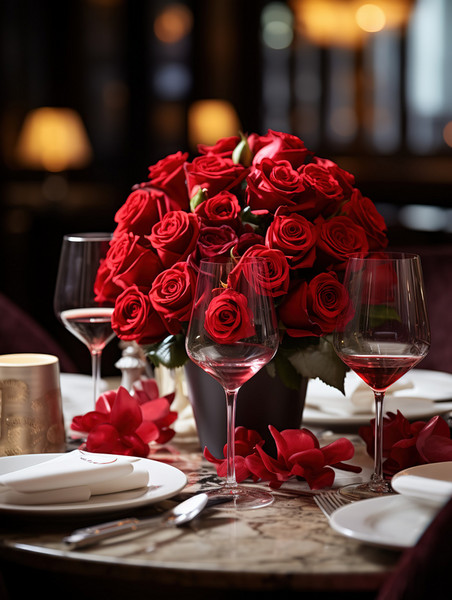创意情人节餐厅布置玫瑰花浪漫设计图约会