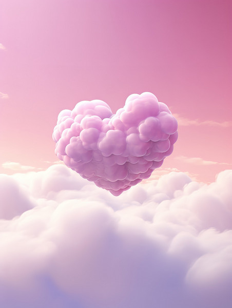 创意粉红色心形云情人节海报19天空云朵爱心