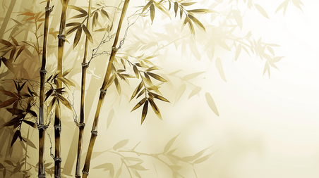 创意朦胧森林深处竹子唯美插画竹林中国风背景