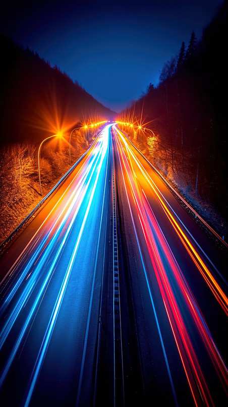 创意光束光线行驶城市车灯车流量灯光汽车夜间快速运动矢量