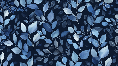 创意蓝色简约树叶的蓝色叶片底纹背景插画3