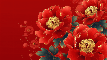 创意春节红色喜庆花开富贵国潮牡丹植物背景10