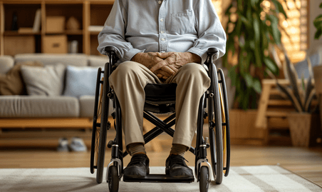 创意医疗健康疾病养老院坐在轮椅上的老人胸闷