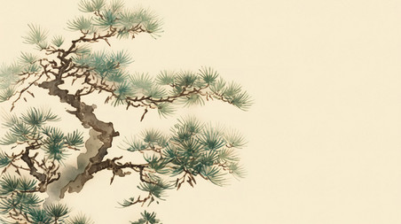 创意松树迎客松中国风水墨古代绘画插画海报
