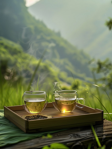 创意春茶放在木托盘上图片餐饮中式茶道茶园品茶