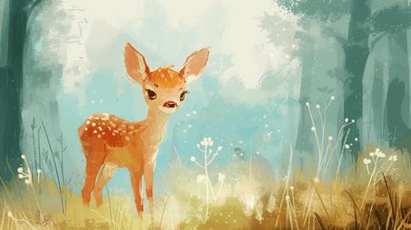 童话春天春季卡通森林里小鹿的插画23