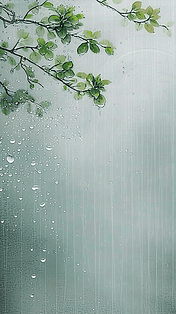 创意春天清明节下雨植物中国风背景雨中枝叶背景图