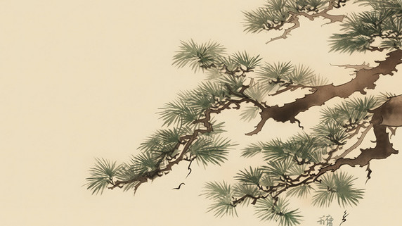 创意中国风水墨松树迎客松古代绘画插画素材