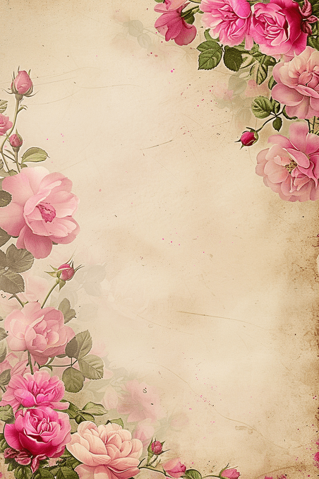 创意春天绽放的花朵手绘春天母亲节粉色复古插画信纸