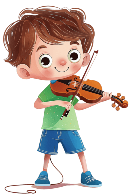 创意可爱男孩卡通拉着小提琴手绘元素