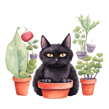 创意图形黑色猫咪元素免抠图案