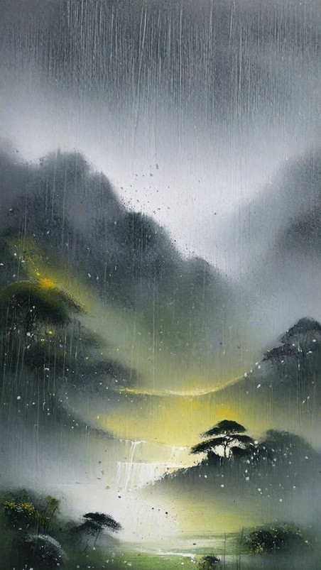创意清新春天雨中风景中国风清明节背景图片
