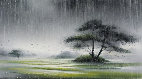 创意清新清明节下雨植物中国风背景春天大雨中的风景设计