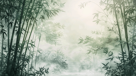创意清明中国风竹林春季大自然森林里竹子风景风光的插画1
