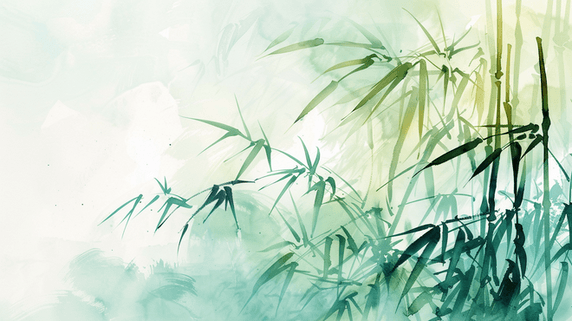 清明节水墨风中国风创意江南竹林彩绘插画-
