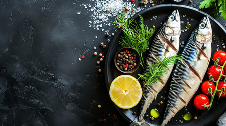 创意秋刀鱼海鲜美食煎鱼素材生鲜餐饮摄影