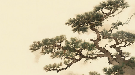 创意松树迎客松古代绘画中国风水墨插画设计