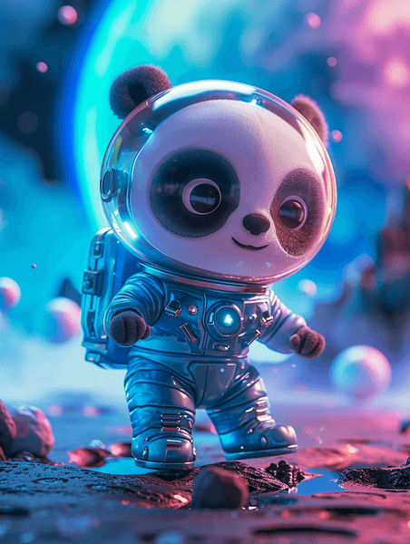 创意身穿宇航服小熊猫科幻科技航天探索太空插画9