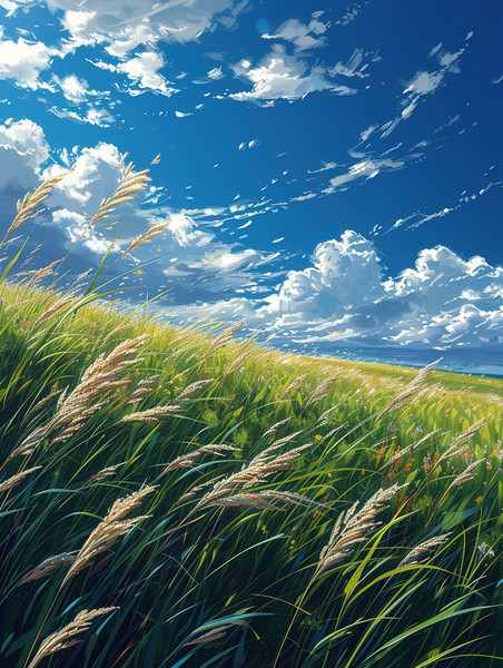 创意春天的草地阳光天空草坪插画