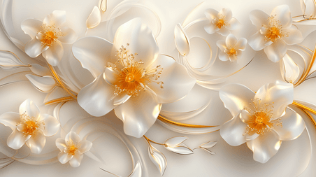 立体浪漫妇女节白色欧式简约花朵金属质感的插画7
