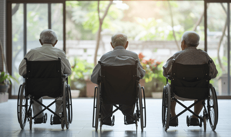 创意坐在轮椅上的老人胸闷医疗健康疾病养老院