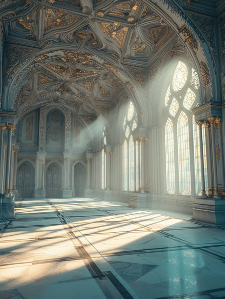创意华丽欧式宫殿内部殿堂光线素材