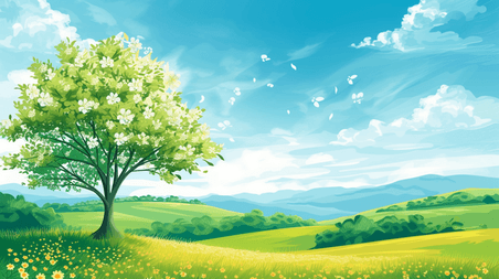 创意春天森林花园扁平化简约户外风景风光的插画8