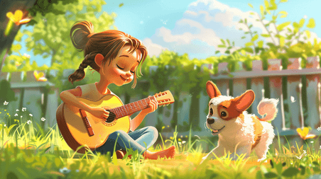 创意草坪上弹吉他的小女孩11