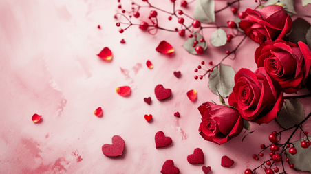 创意唯美浪漫红色爱心花瓣的情人节玫瑰花背景图14