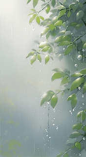 创意春天清明时节雨中枝叶素材清明节下雨植物中国风背景