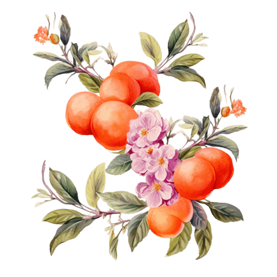 创意矢量素描橘子柿子树枝水果边框元素免抠图案