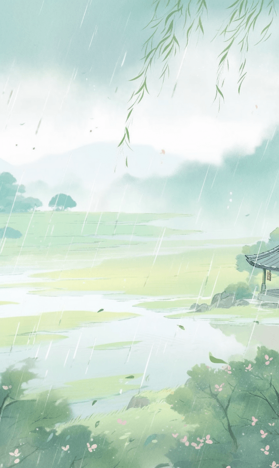 创意春天中国风春季风景田园风治愈中国风插画