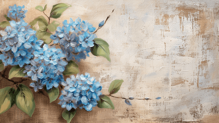 创意手绘蓝色花束绣球花植物插画2